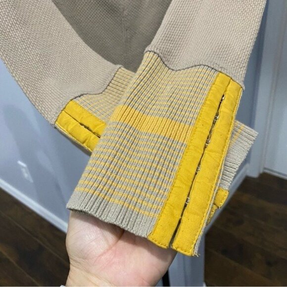 Free people mod stripe tan yellow hook eye cuff thermal top womens Medium - Picture 4 of 7